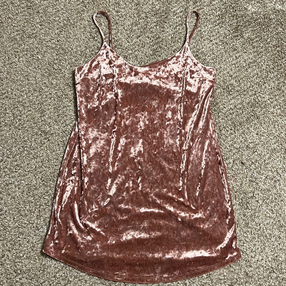 Pink/ rose gold velvet slip on dress - Picture 1 of 7